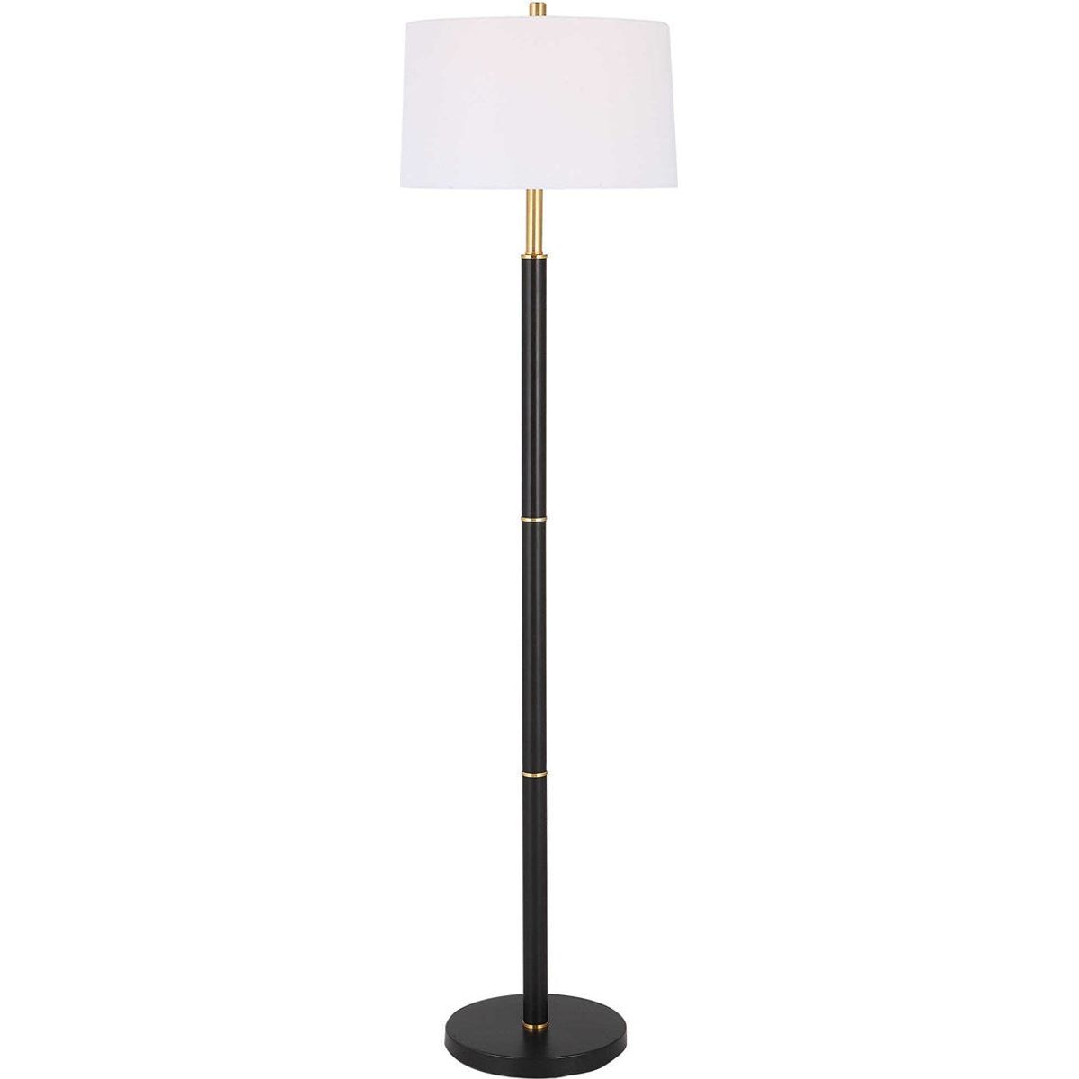 Casa Bella Living White Linen Shade with Gold Rings and Black Metal Base Modern Floor Lamp - Image 2