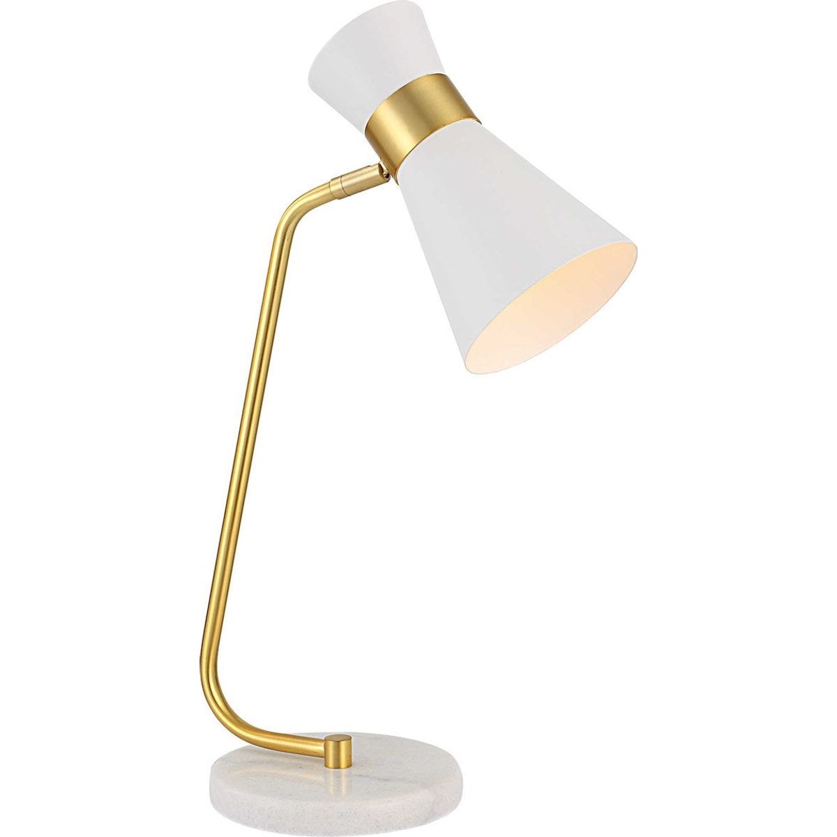 Casa Bella Living White Metal Cone Shade with Gold and White Marble Base Modern Desk Lamp - Image 2