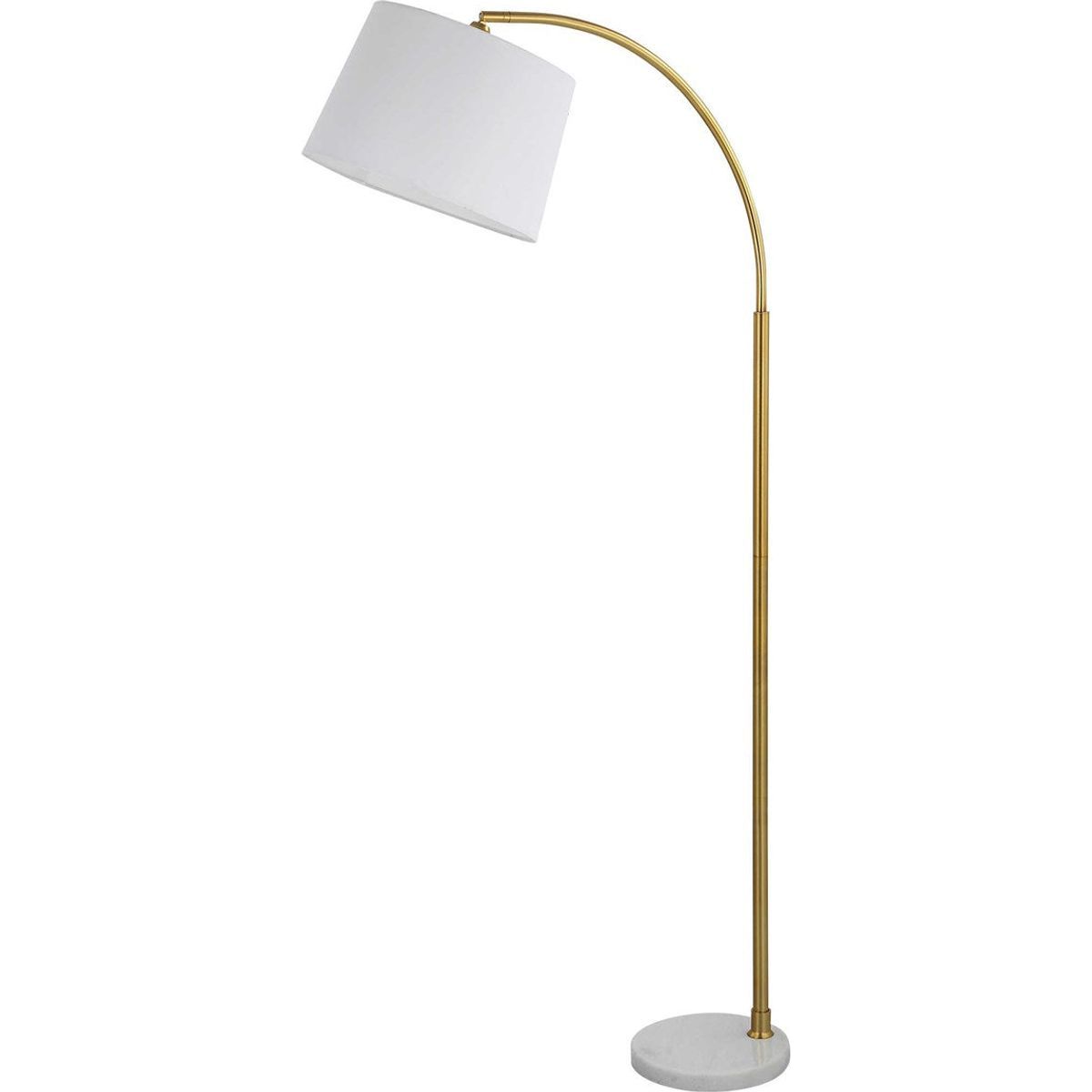 Casa Bella Living White Linen Shade With Gold Metal and White Marble Base Adjustable Modern Arc Floor Lamp - Image 3