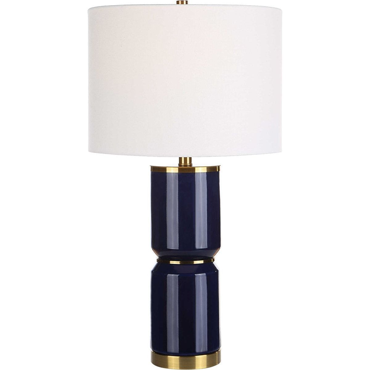 Casa Bella Living White Linen Shade with Royal Blue and Gold Ceramic Base Table Lamp - Image 2