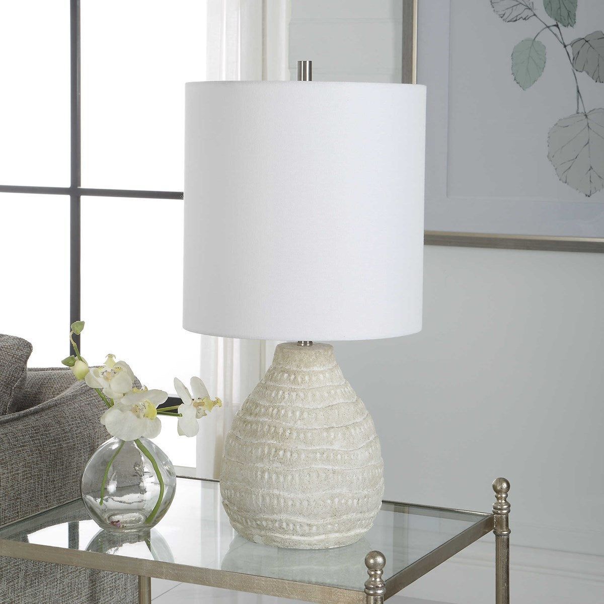 Casa Bella Living Off White Linen Shade with Textured Antique White Wash Ceramic Base Table Lamp ~ LAST CHANCE SALE ~ LIMITED QUANTITY - Image 3