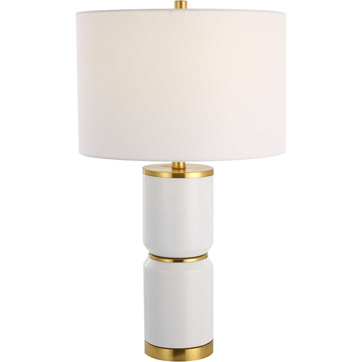 Casa Bella Living White Linen Shade with Gloss White and Gold Ceramic Base Table Lamp - Image 2