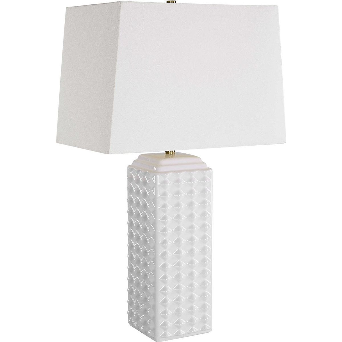 Casa Bella Living White Linen Shade With Gloss White Textured Ceramic Base Table Lamp - Image 2