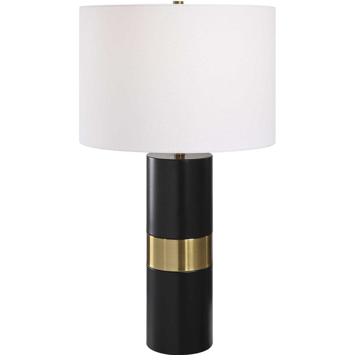 Casa Bella Living White Linen Shade With Black and Gold Metal Base Table Lamp - Image 2