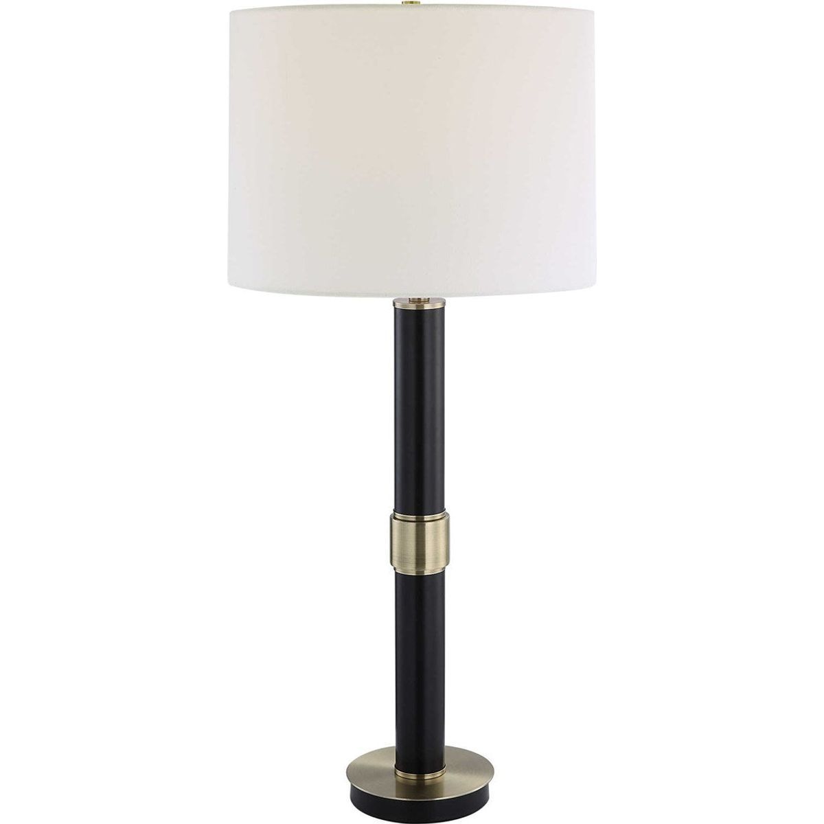 Casa Bella Living White Linen Shade With Black and Antiqued Gold Metal Base Table Lamp - Image 2