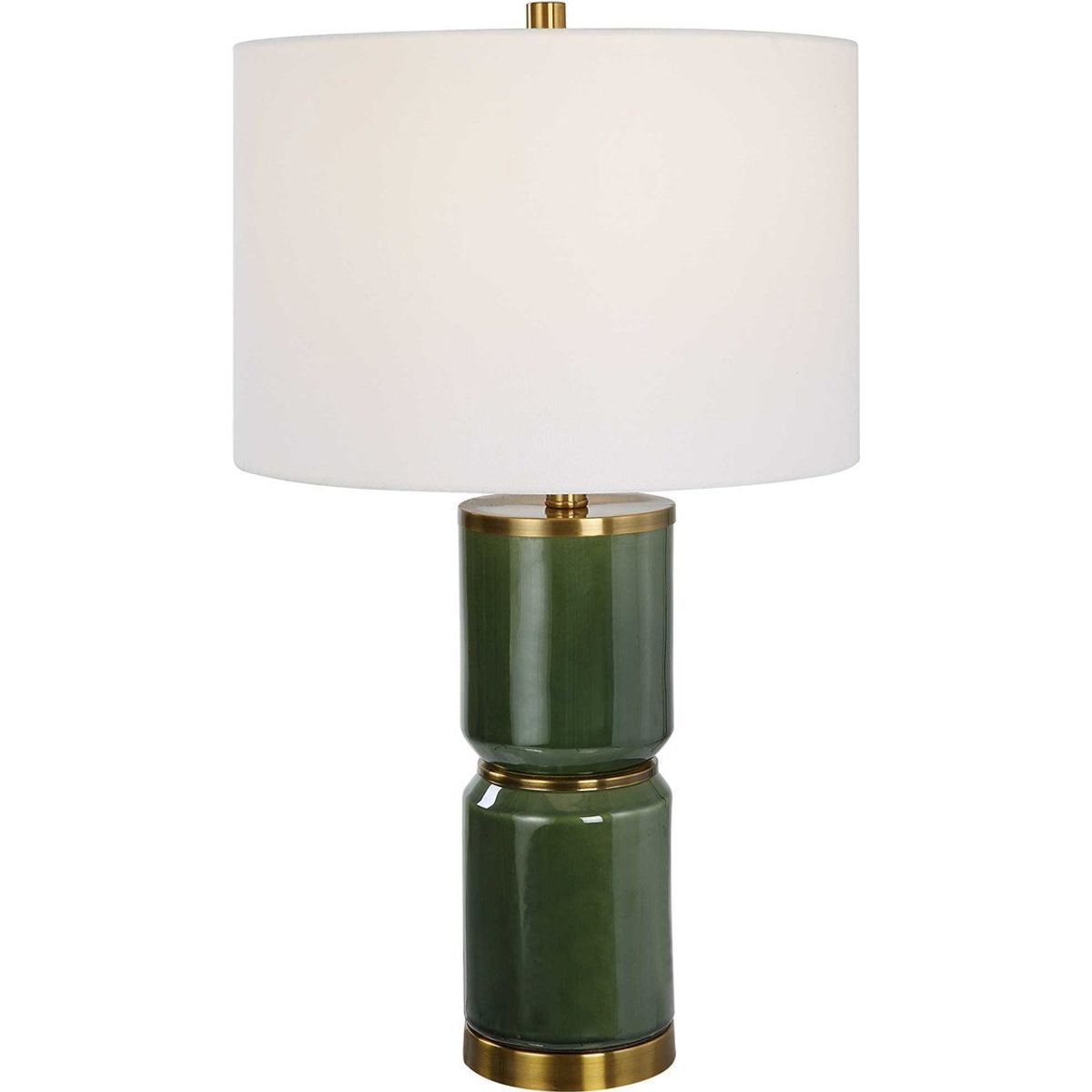 Casa Bella Living White Linen Shade with Dark Green and Antique Gold Ceramic Base Table Lamp - Image 2