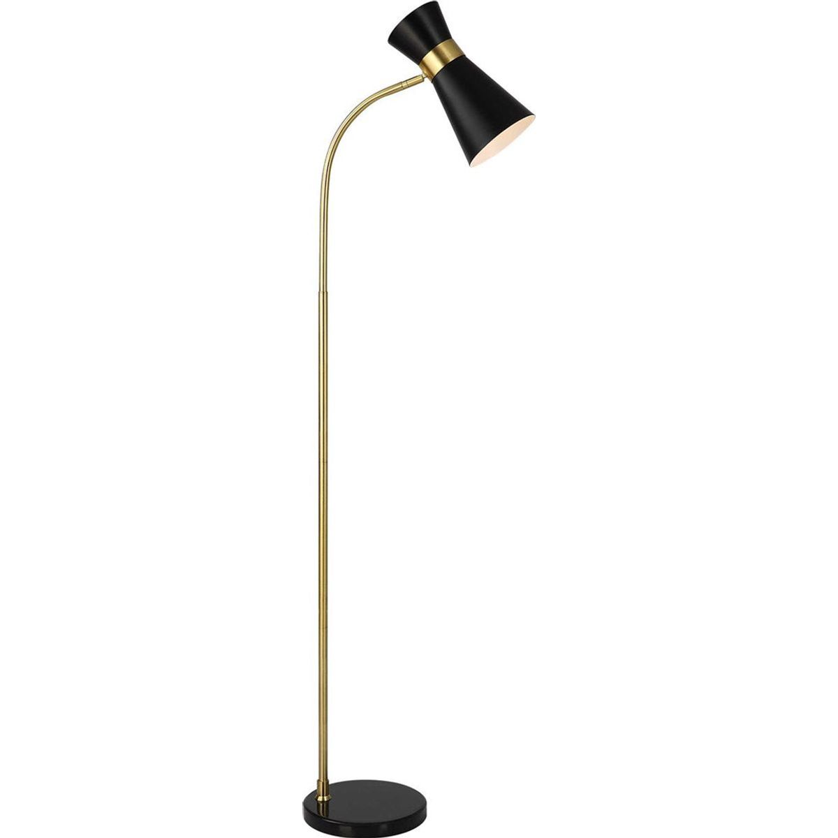 Casa Bella Living Black Metal Cone Shade with Black and Black Marble Base Modern Floor Lamp - Image 2