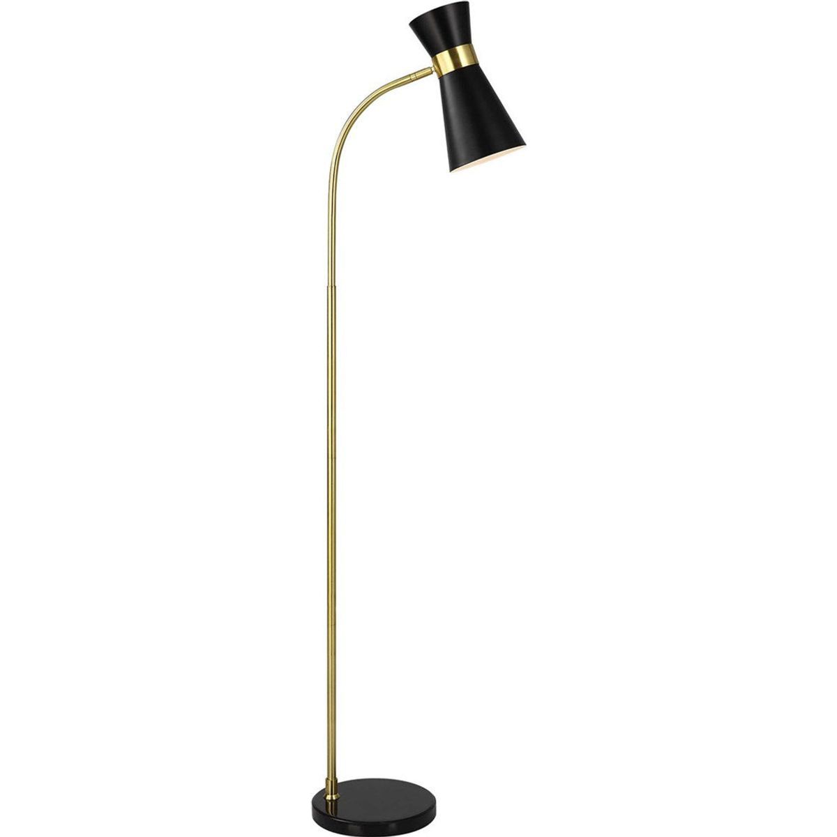 Casa Bella Living Black Metal Cone Shade with Black and Black Marble Base Modern Floor Lamp - Image 3