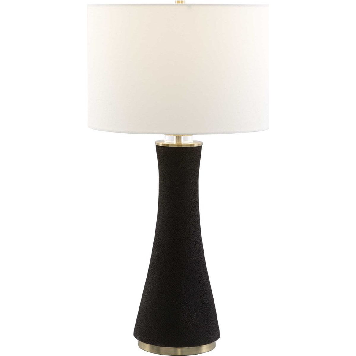Casa Bella Living White Linen Shade With Rich Black Textured Ceramic and Brushed Brass Base Table Lamp - Image 2