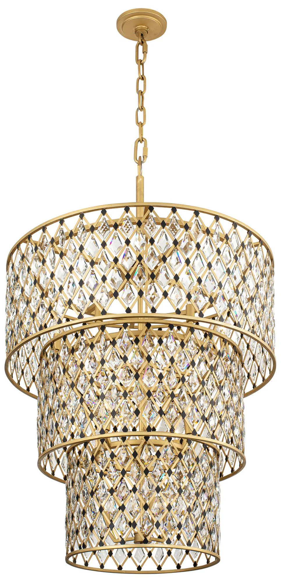 Windsor 13-Lt 3-Tier Crystal Chandelier - French Gold & Matte Black - Image 1