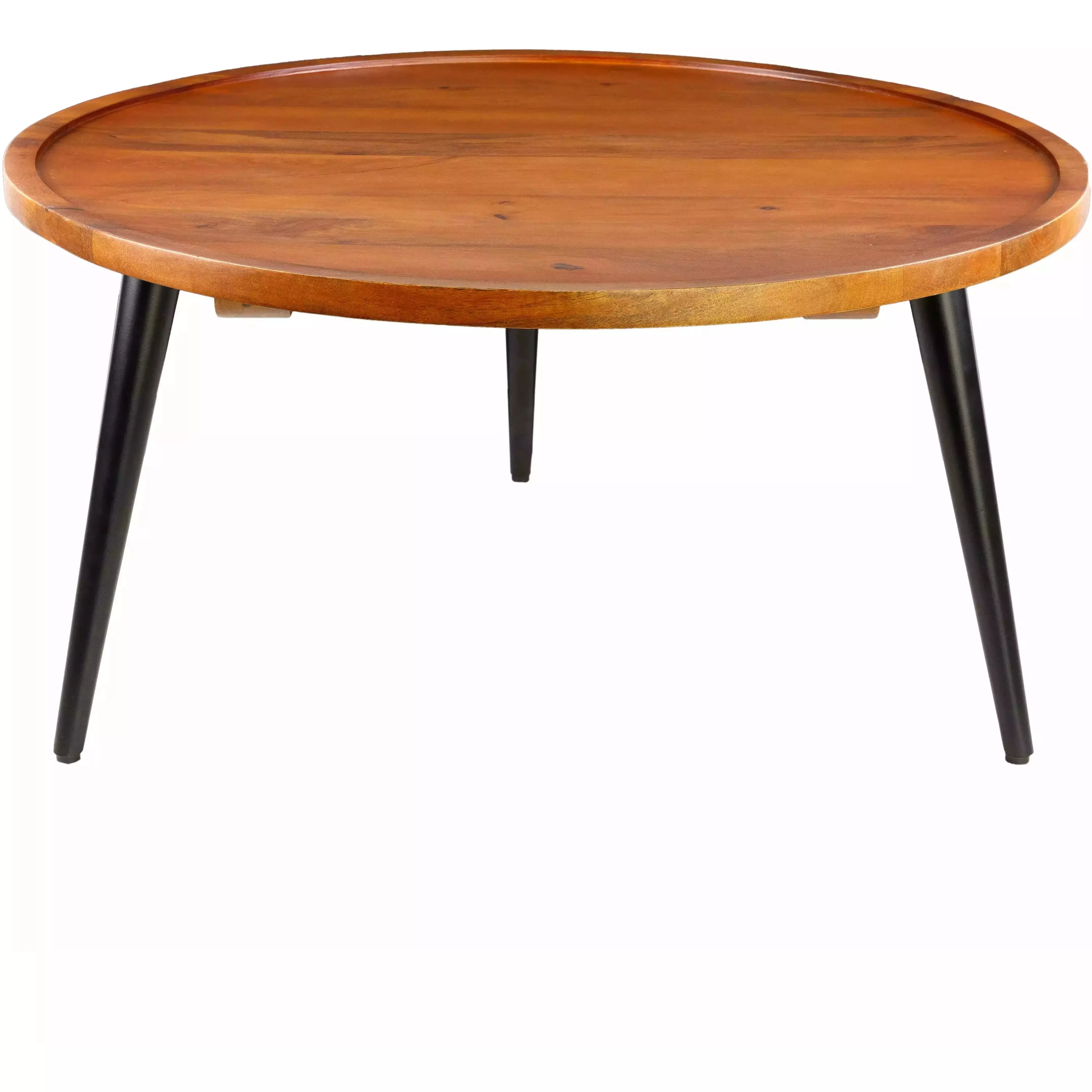 Surya Saraswati Modern Brown Wood Top With Black Metal Base Round Coffee Table WTI-002 - Image 2