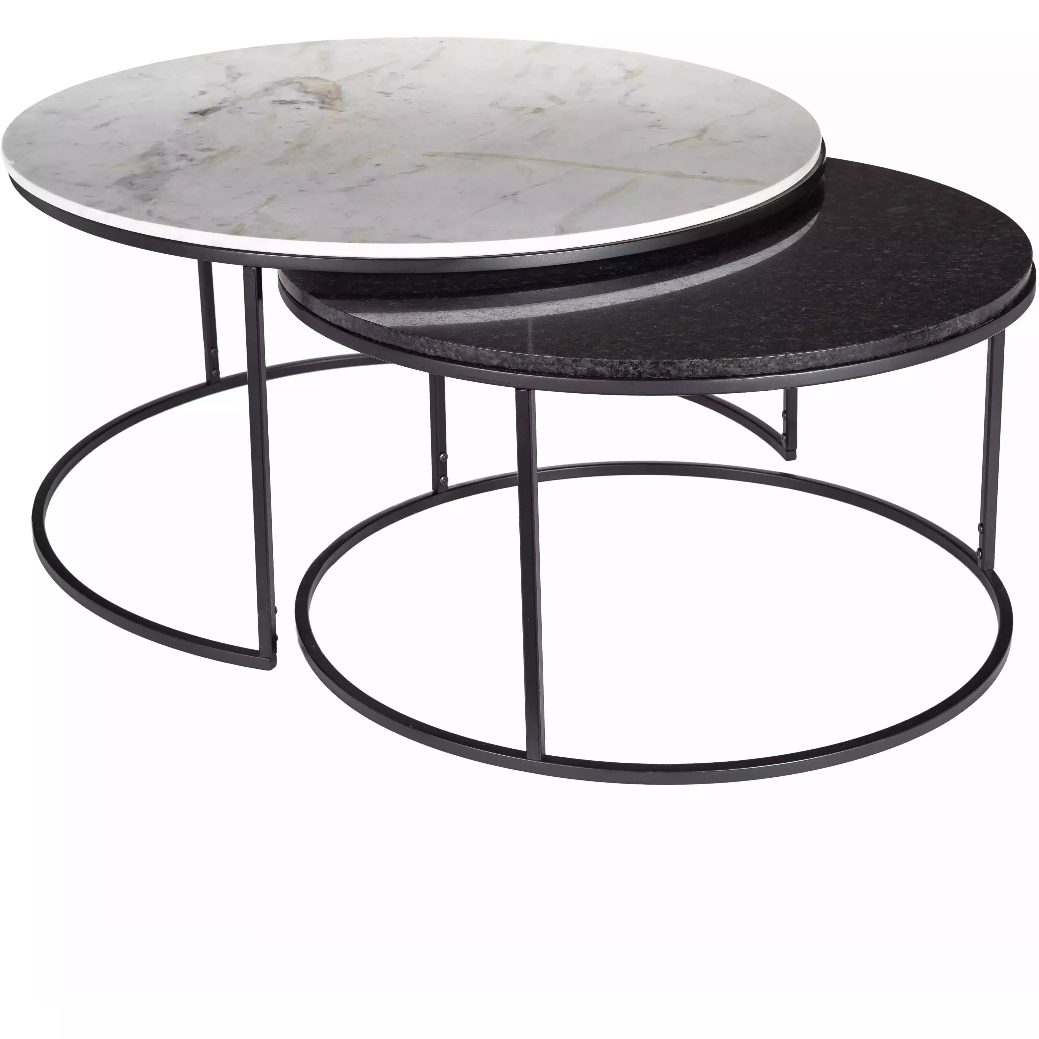 Surya Alexine Modern White & Black Marble Top With Black Metal Base Round Nesting Coffee Tables XLE-001 - Image 2