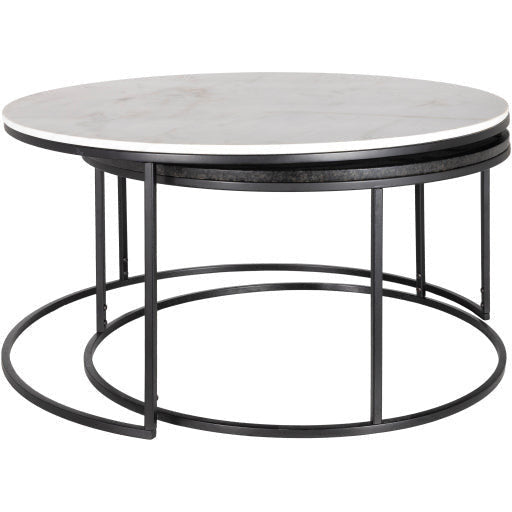 Surya Alexine Modern White & Black Marble Top With Black Metal Base Round Nesting Coffee Tables XLE-001 - Image 3