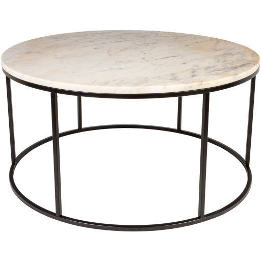 Surya Aryaa Modern White Marble Top With Black Metal Base Round Coffee Table YAA-004 - Image 3