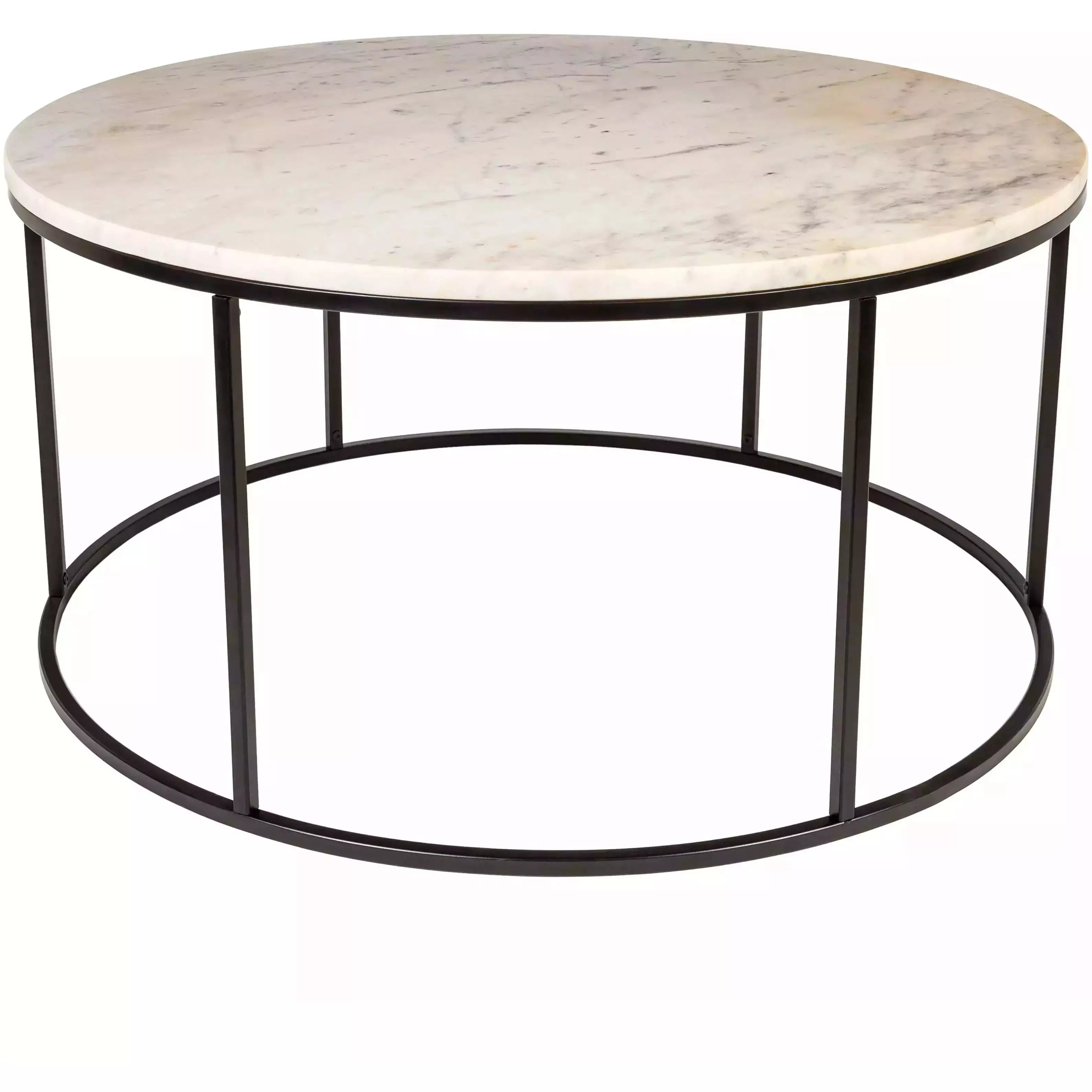 Surya Aryaa Modern White Marble Top With Black Metal Base Round Coffee Table YAA-004 - Image 2