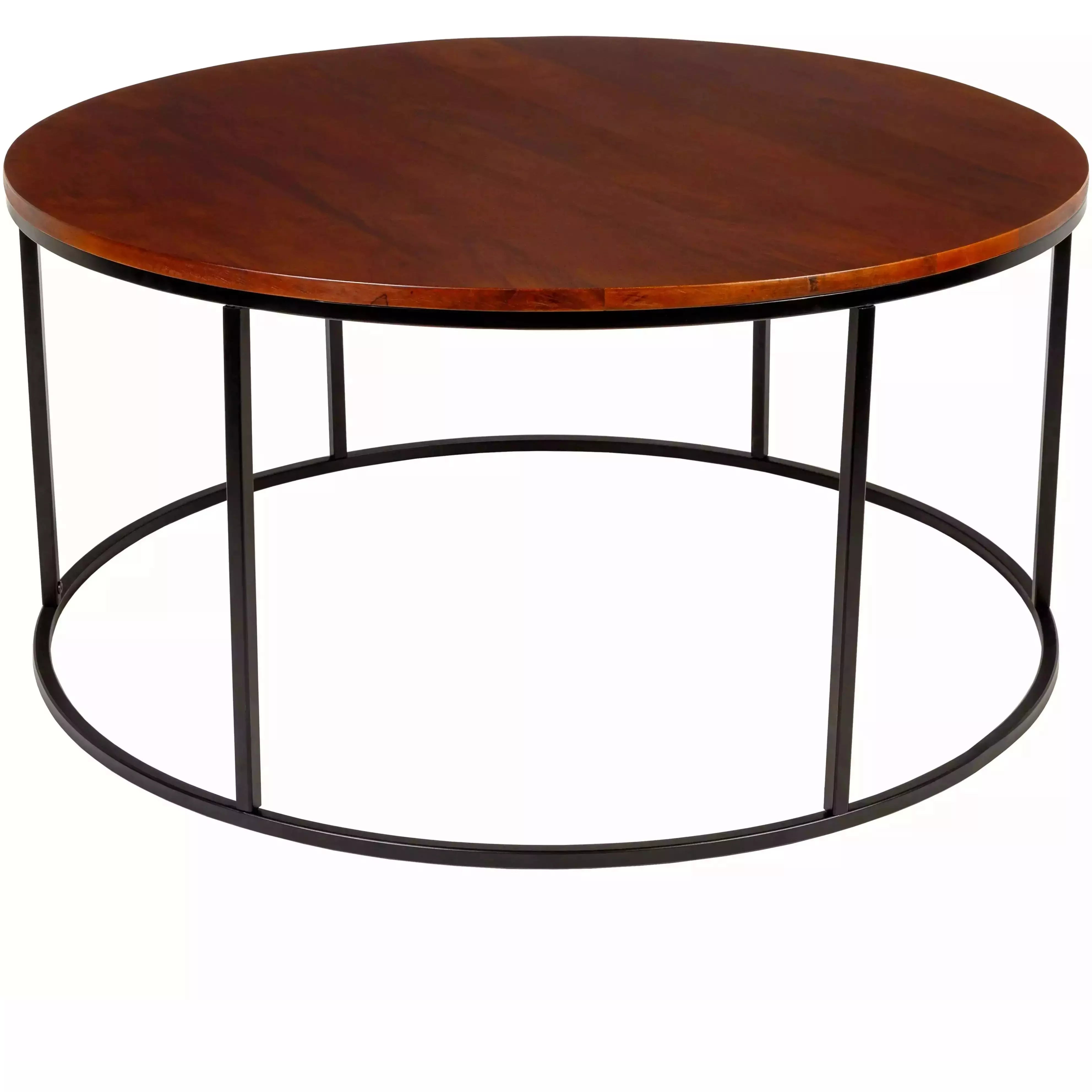 Surya Aryaa Modern Dark Brown Wood Top With Black Metal Base Round Coffee Table YAA-005 - Image 2