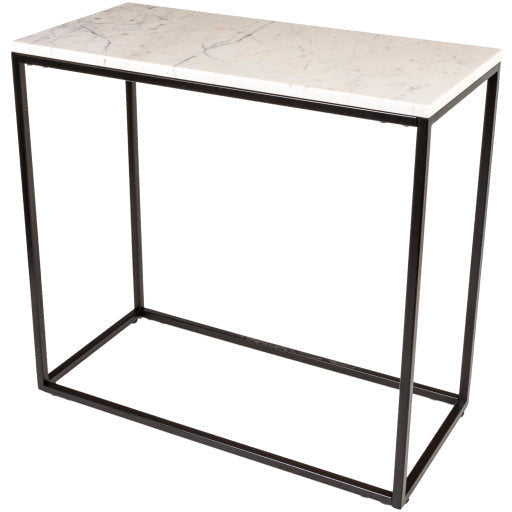 Surya Aryaa Modern White Marble Top With Black Metal Base Accent Side Table YAA-010 - Image 2
