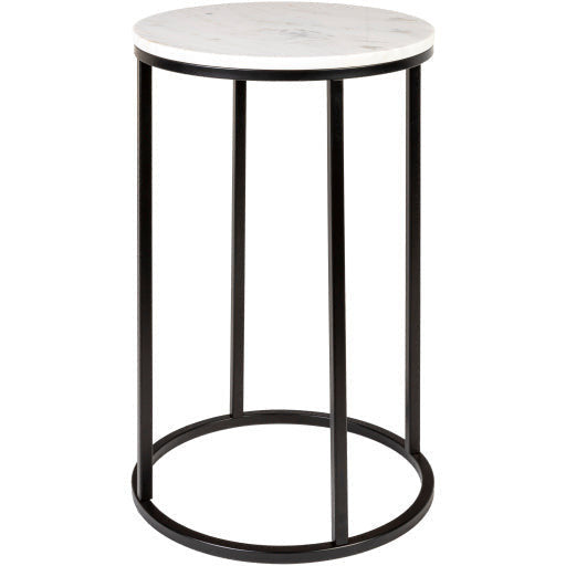 Surya Aryaa Modern White Marble Top With Black Metal Base Round Accent Side Table YAA-013 - Image 2