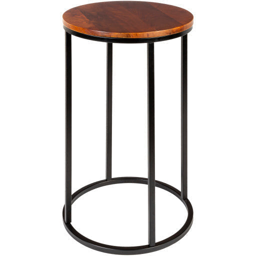 Surya Aryaa Modern Wood Top With Black Metal Base Round Accent Side Table YAA-014 - Image 2