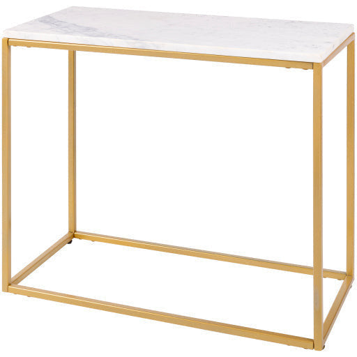 Surya Aryaa Modern White Marble Top With Gold Metal Base Accent Side Table YAA-019 - Image 1
