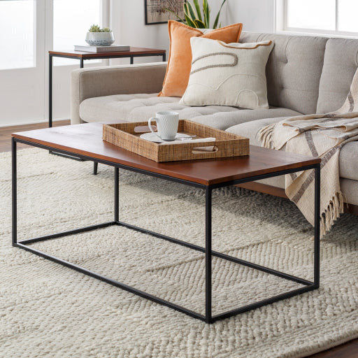 Surya Aryaa Modern Dark Brown Wood Top With Black Metal Base Coffee Table YAA-002 - Image 1