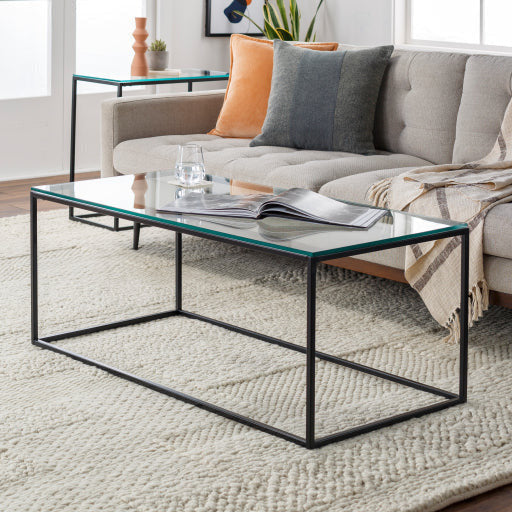 Surya Aryaa Modern Glass Top With Black Metal Base Rectangular Coffee Table YAA-003 - Image 1