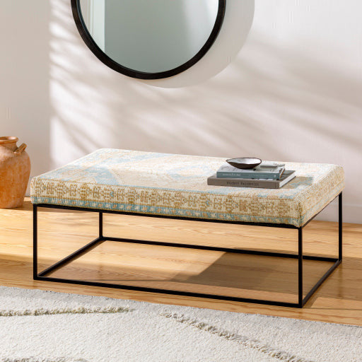 Surya Yalova Rustic Modern Hand Woven Fabric Bench With Black Metal Base YAL-002 - Image 1