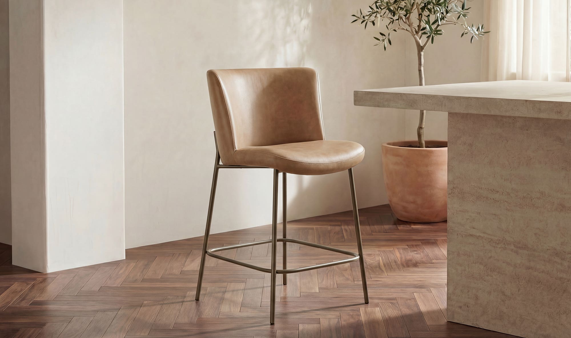 Moe's Home Early Counter Stool Tan Leather - Image 2