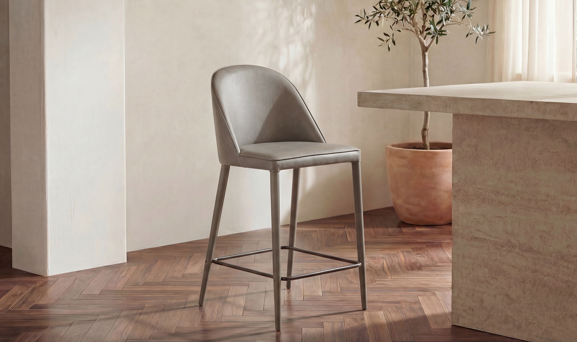 Moe's Home Burton Counter Stool Grey Vegan Leather - Image 2