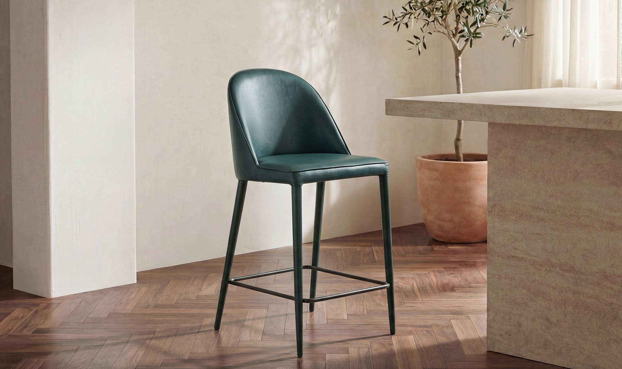 Moe's Home Burton Counter Stool Dark Teal Vegan Leather - Image 2
