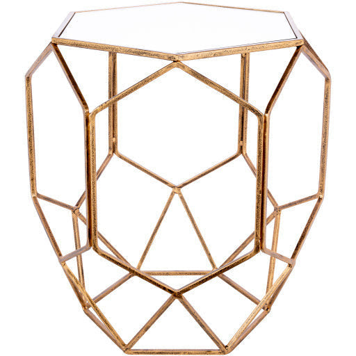 Surya Zig Zag Modern Glass Top With Gold Metal Base Accent Side Table ZIA-002 - Image 1