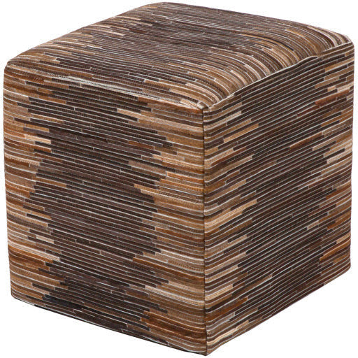 Surya Zander Modern Hair On Hide Black & Brown Patched Leather Pouf Ottoman ZNPF-001 - Image 1