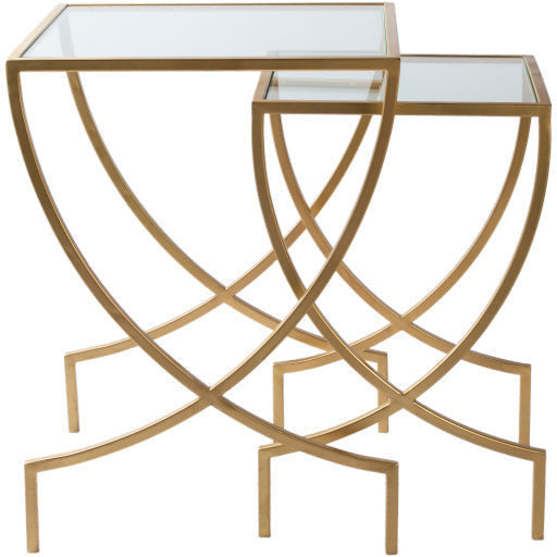 Surya Zareen Modern Glass Top With Gold Metal Base Set of 2 Nesting Accent Side Tables ZRN-001 - Image 3
