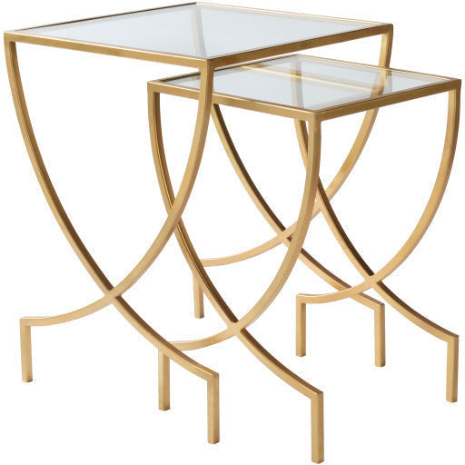 Surya Zareen Modern Glass Top With Gold Metal Base Set of 2 Nesting Accent Side Tables ZRN-001 - Image 1